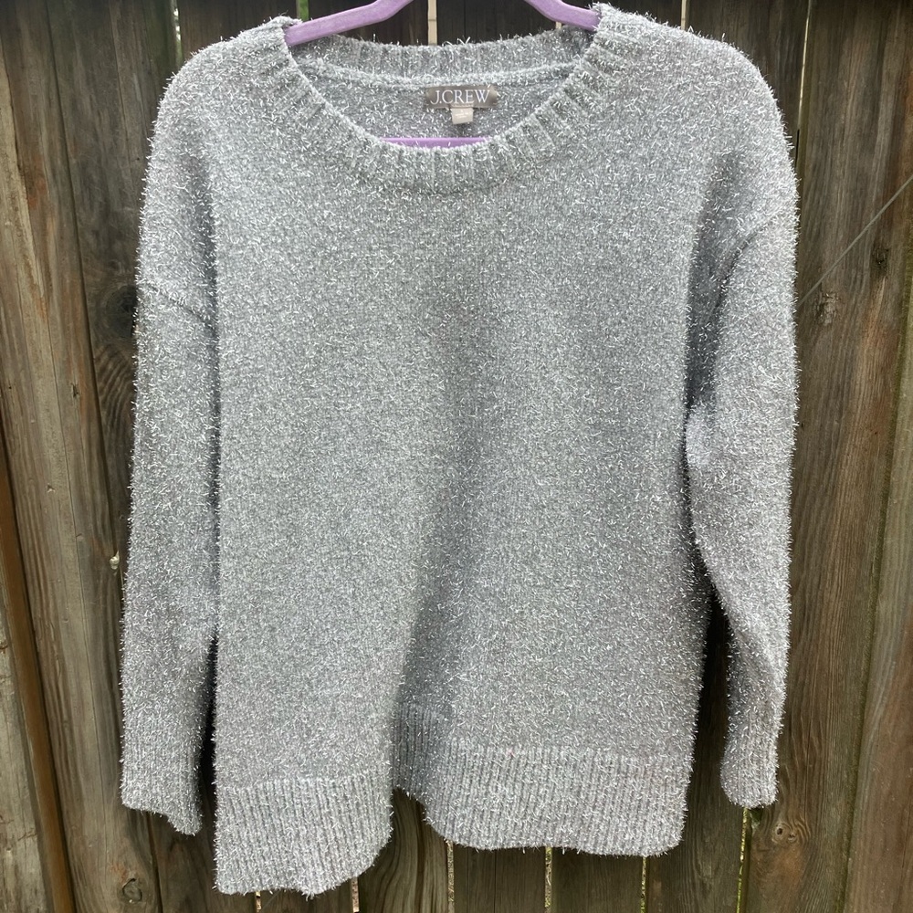 J. Crew Women's Shimmering Silver Crew Neck Sweater